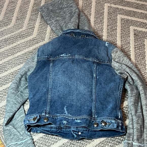 Free People Blue Denim Jacket with Gray Knit Accents - Picture 9 of 10